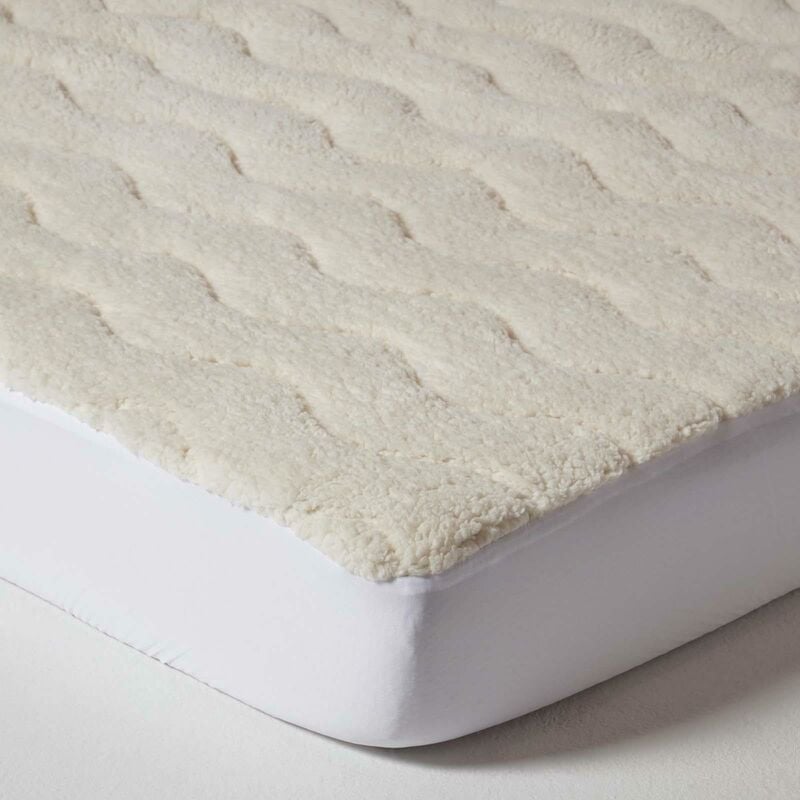 Homescapes - Luxury Thick Fleece Mattress Topper, King Size - White