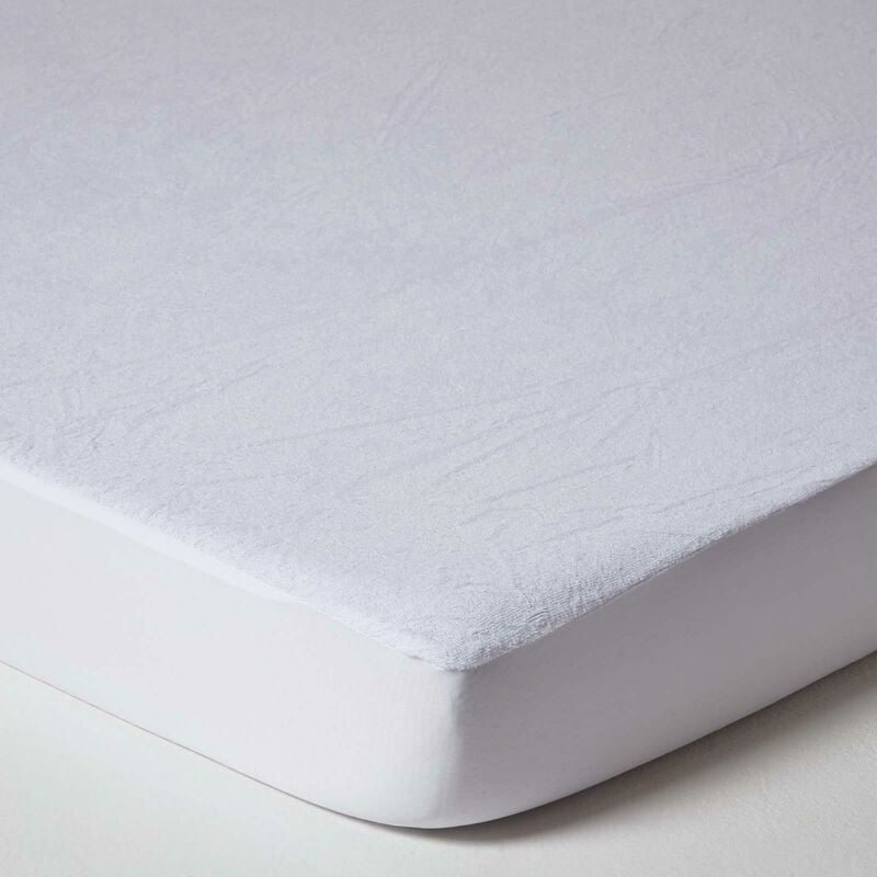 Homescapes - Terry Towelling Waterproof Mattress Protector, Super King Size - White
