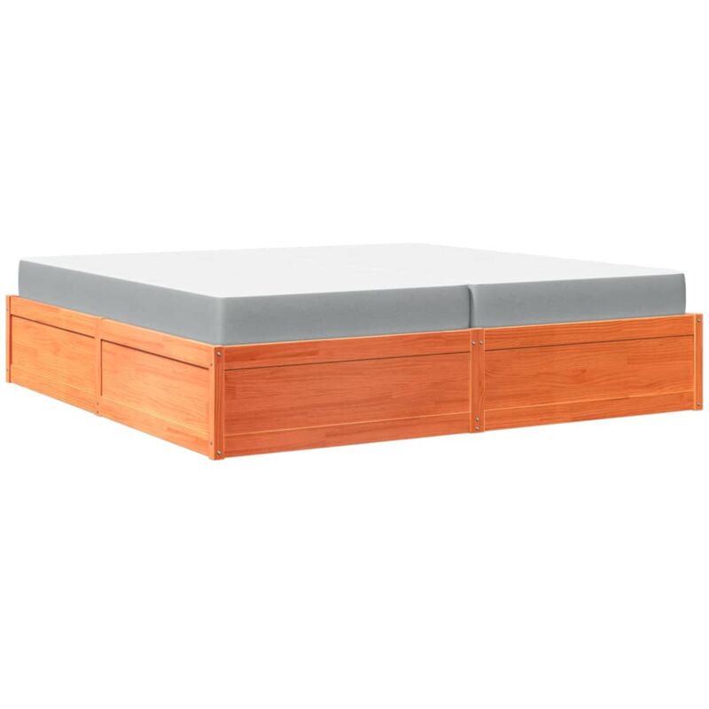 Bed with Mattress Wax Brown 200x200 cm Solid Wood Pine vidaXL