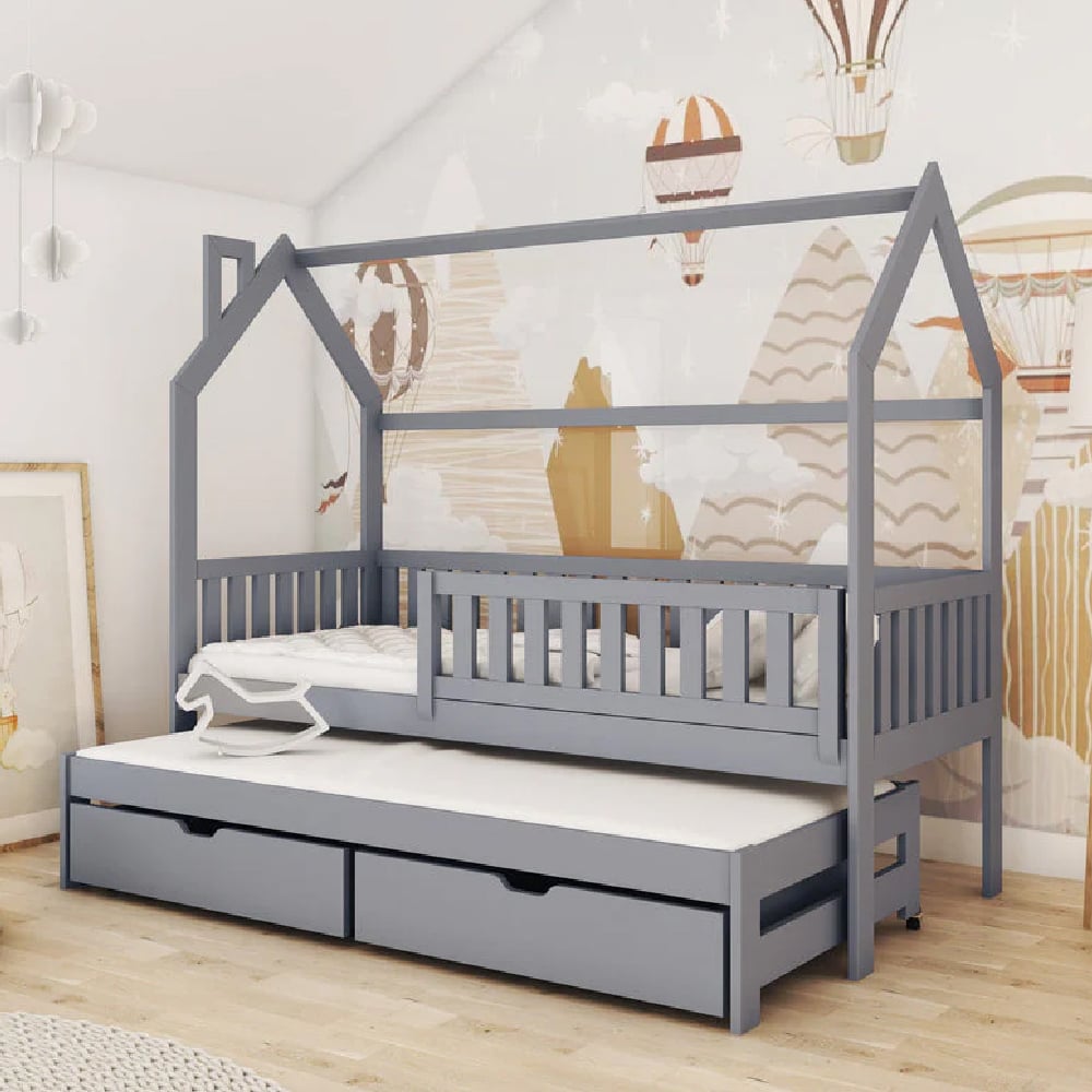 Mainz Wooden Day Bed With Foam Mattress And Trundle In Grey