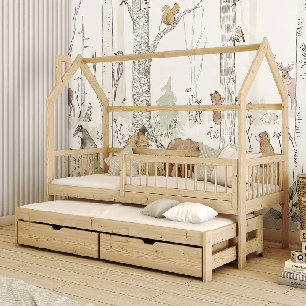 Paige Wooden Day Bed With Bonnell Mattress And Trundle In Pine