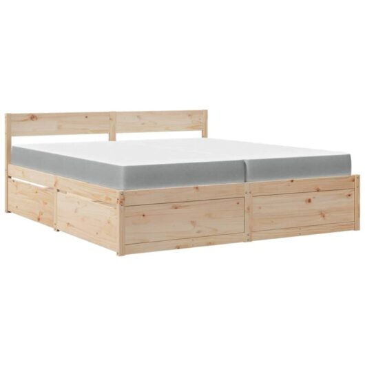 Bed with Drawers and Mattress 200x200 cm Solid Wood Pine Vidaxl