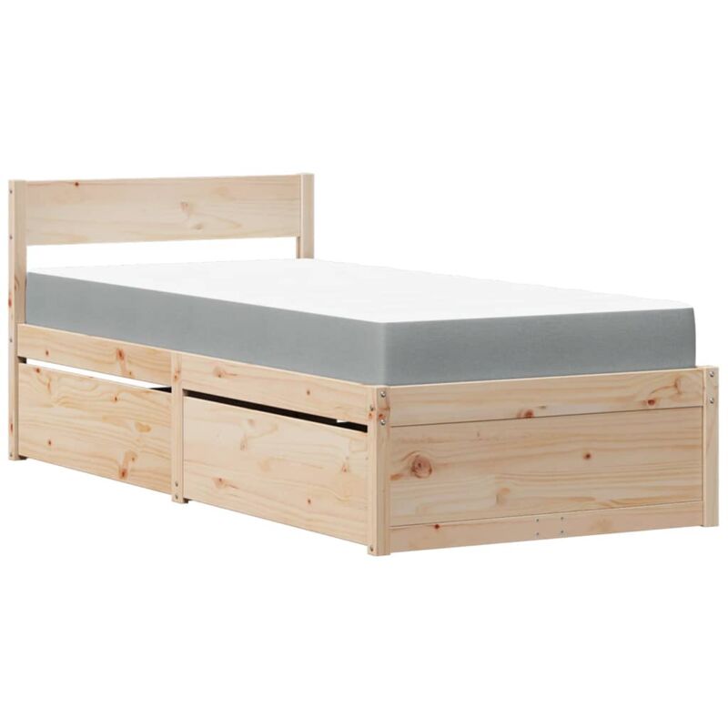 Bed with Drawers and Mattress 90x200 cm Solid Wood Pine Vidaxl