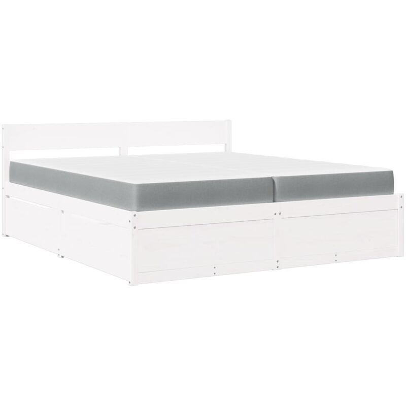 Bed with Drawers and Mattress White 200x200 cm Solid Wood Pine vidaXL