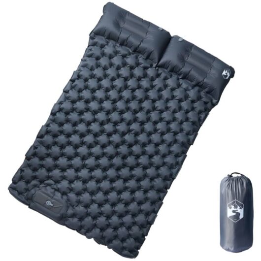 Self Inflating Camping Mattress with Pillows 2-Person Grey Vidaxl