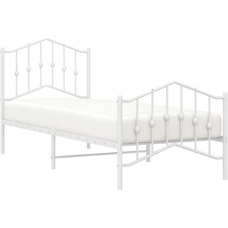 Vidaxl - Metal Bed Frame without Mattress with Footboard White 90x200cm