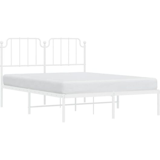 Vidaxl - Metal Bed Frame without Mattress with Headboard White 150x200cm