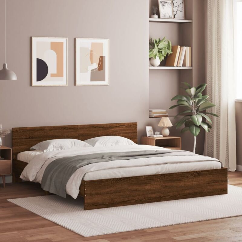 Vidaxl - Bed Frame with led without Mattress Brown Oak 200x200 cm