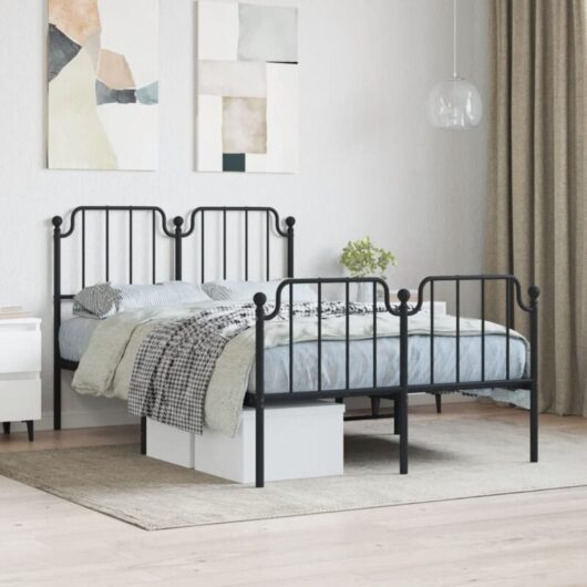 Vidaxl - Metal Bed Frame without Mattress with Footboard Black 120x200cm