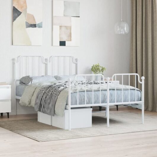 Vidaxl - Metal Bed Frame without Mattress with Footboard White 120x200cm
