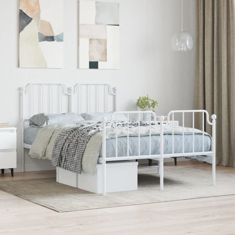 Vidaxl - Metal Bed Frame without Mattress with Footboard White 120x200cm