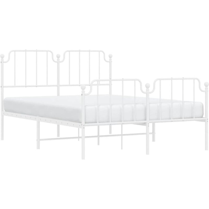 Vidaxl - Metal Bed Frame without Mattress with Footboard White 135x190cm