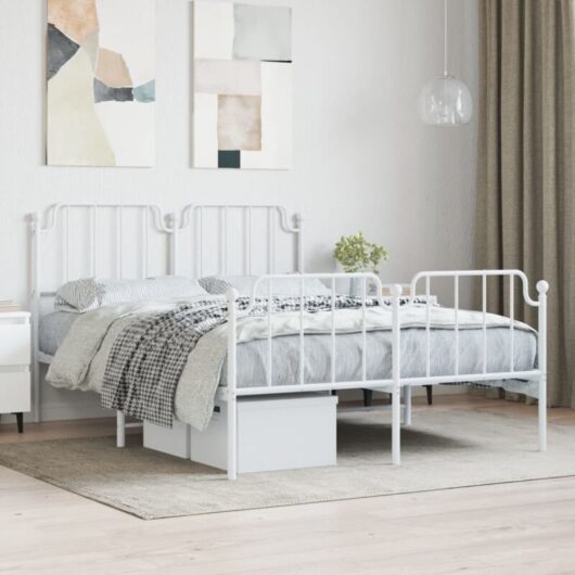 Vidaxl - Metal Bed Frame without Mattress with Footboard White 140x190cm