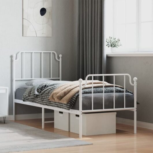 Vidaxl - Metal Bed Frame without Mattress with Footboard White 75x190cm