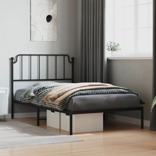 Vidaxl - Metal Bed Frame without Mattress with Headboard Black 107x203cm