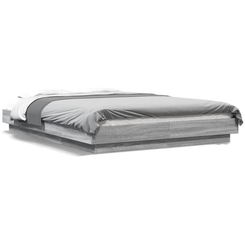 Bed Frame with LED Lights without Mattress Grey Sonoma 140x190cm vidaXL