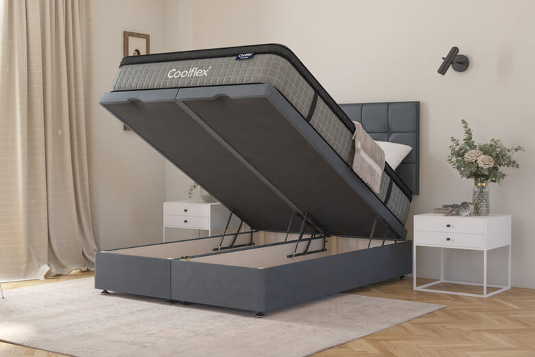 Coolflex Hybrid ICE Mattress + Ottoman Divan Bed, Silver, End Ottoman, Single