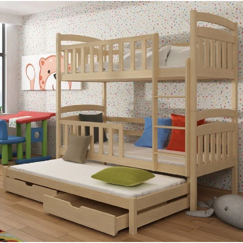 Vernal Wooden Bunk Bed Bonnell Mattress And Trundle In Pine