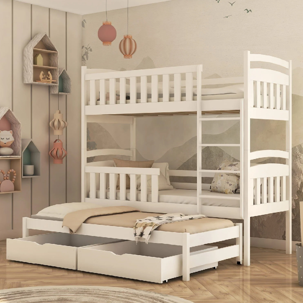 Vernal Wooden Bunk Bed Bonnell Mattress And Trundle In White