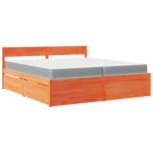 Vidaxl - Bed with Drawers and Mattress Wax Brown 200x200 cm Solid Wood Pine