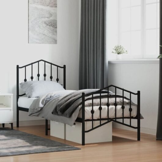 Vidaxl - Metal Bed Frame without Mattress with Footboard Black 75x190cm