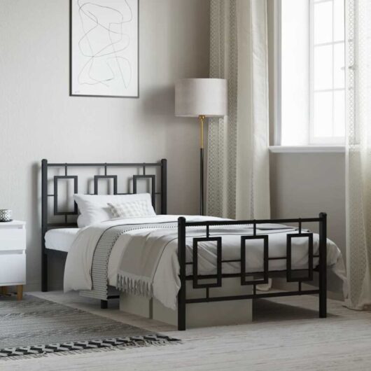 Vidaxl - Metal Bed Frame without Mattress with Footboard Black 90x200cm