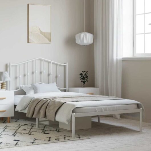 Vidaxl - Metal Bed Frame without Mattress with Headboard White 100x190cm