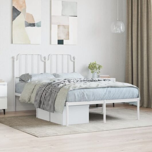 Vidaxl - Metal Bed Frame without Mattress with Headboard White 120x190cm