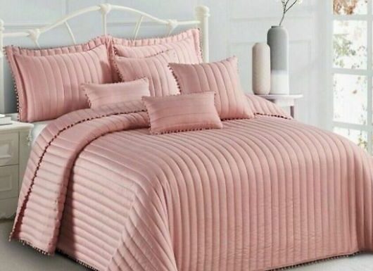 3-Piece Quilted Pom Pom Bedspread & Pillow Sham Set - 8 Colours, 4 Sizes