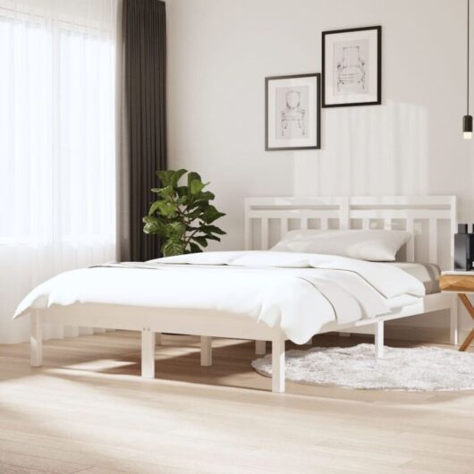 3100590 Bed Frame without Mattress White Solid Wood 140x200 cm (810018+814095) vidaXL