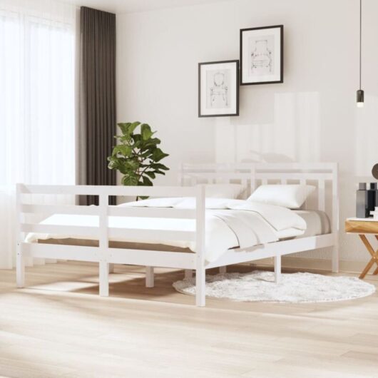 3100635 Bed Frame without Mattress White Solid Wood 140x190 cm (810411+814095) vidaXL