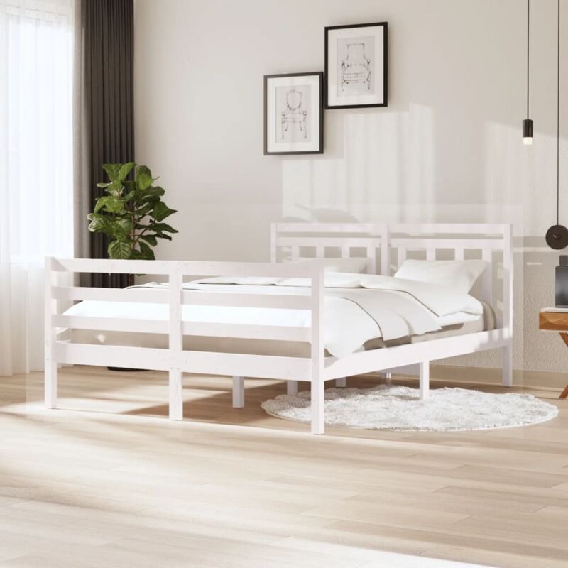 3100655 Bed Frame without Mattress White Solid Wood 140x200 cm (810431+814095) vidaXL
