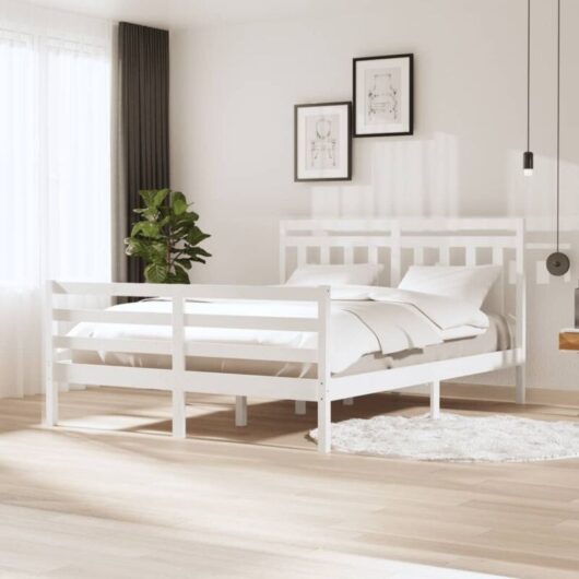 3100665 Bed Frame without Mattress White Solid Wood 160x200 cm (810441+814105) vidaXL