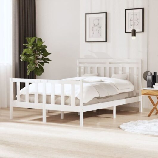 3100700 Bed Frame without Mattress White Solid Wood 140x190 cm (810063+814095) vidaXL