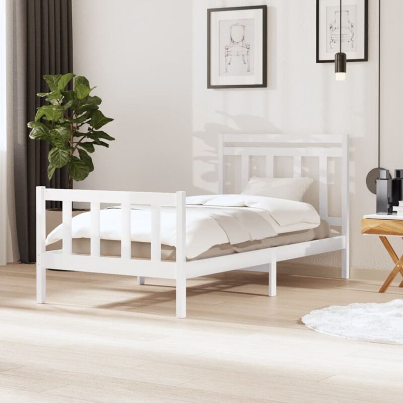 3100710 Bed Frame without Mattress White Solid Wood 100x200 cm (810073+814080) vidaXL