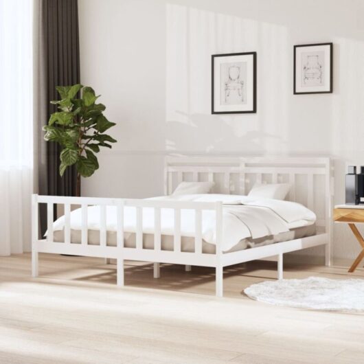 3100969 Bed Frame without Mattress White Solid Wood 160x200 cm (810093+814105) vidaXL