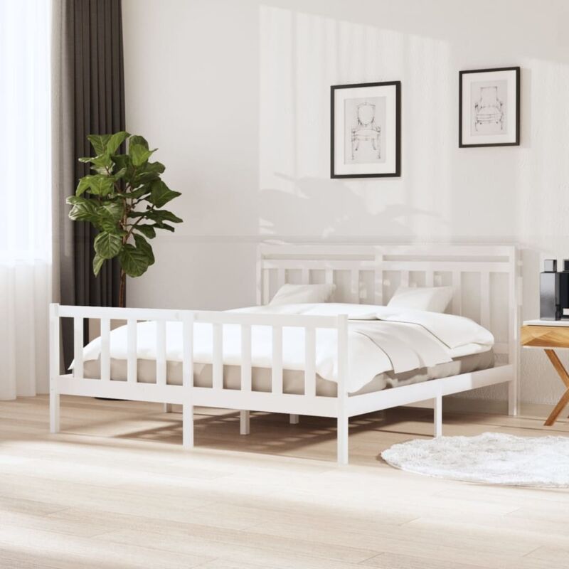 3100969 Bed Frame without Mattress White Solid Wood 160x200 cm (810093+814105) vidaXL