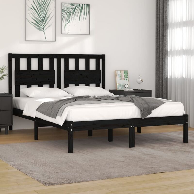 3103957 Bed Frame without Mattress Black Solid Wood 200x200 cm (810041+818594) vidaXL