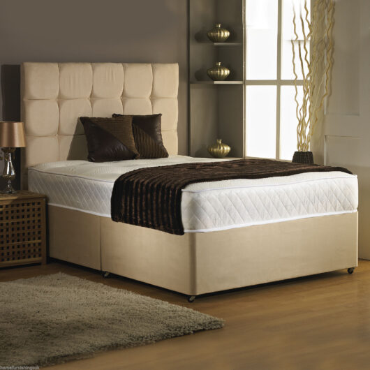 4ft 6in Double Divan Bed Base only in Stone Colour Suede