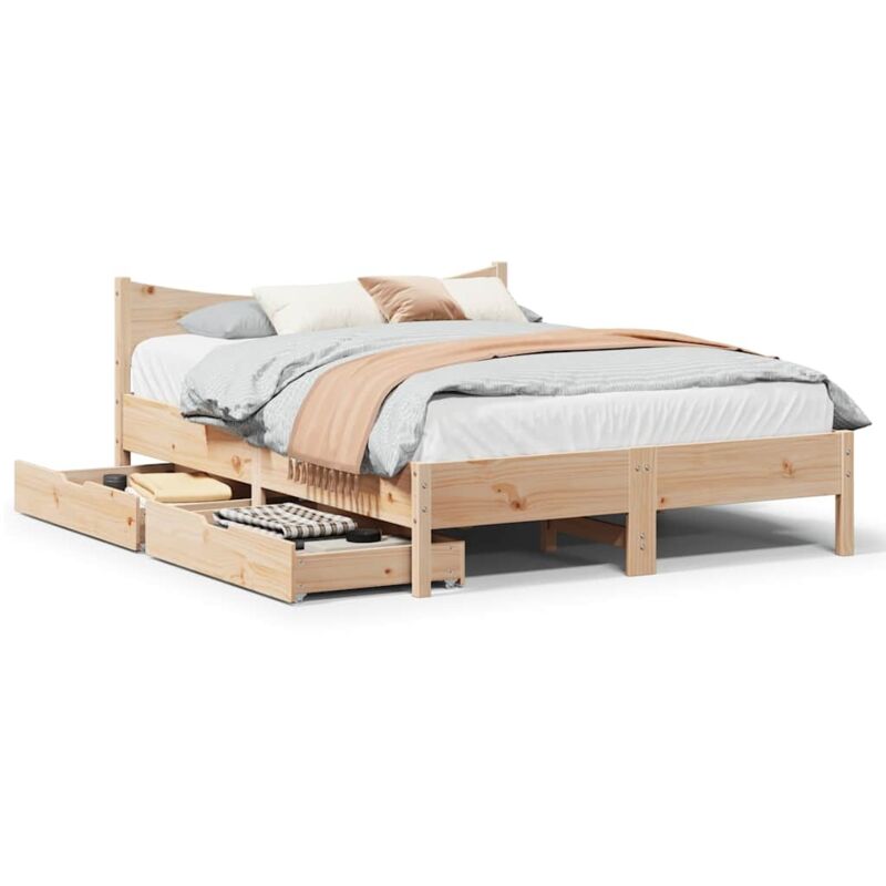 Bed Frame with Drawers 140x200 cm Solid Wood Pine Vidaxl