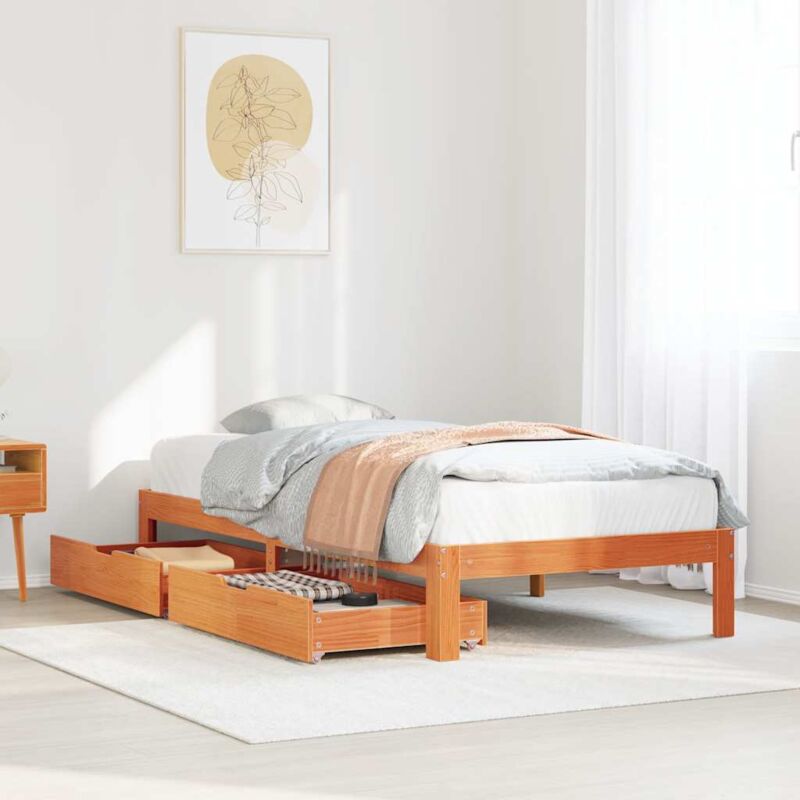Bed Frame with Drawers without Mattress Wax Brown 90x200 cm vidaXL