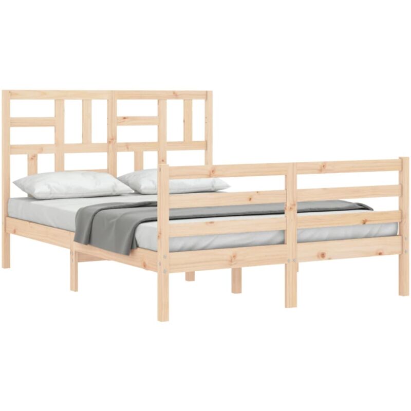 Bed Frame with Headboard Double Solid Wood Vidaxl Brown