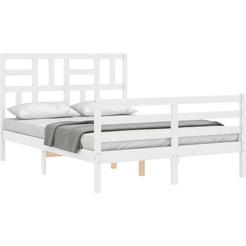 Bed Frame with Headboard White 140x190 cm Solid Wood Vidaxl White