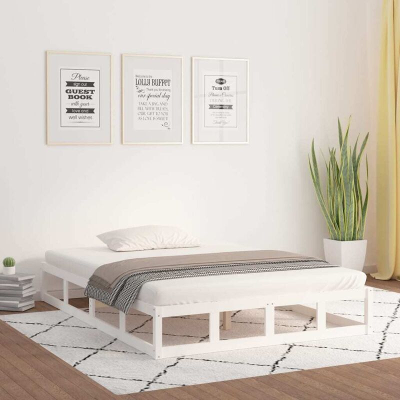 Bed Frame without Mattress White 135x190 cm Double Double Solid Wood Vidaxl