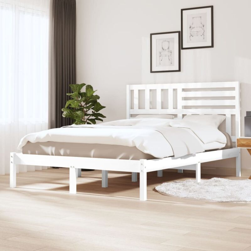 Bed Frame without Mattress White Solid Wood Pine 140x190 cm Vidaxl