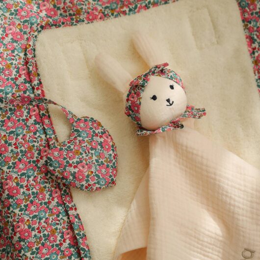 Changing Mat Cover in Liberty Fabric, ENVIE DE FRAISE pale pink