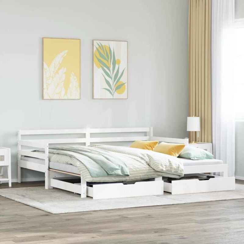 Daybed with Trundle and Drawers without Mattress White 90x200 cm vidaXL