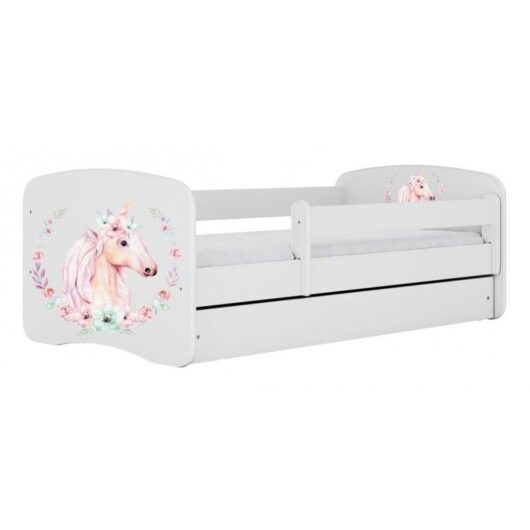 Happy - White children's bed, horse design 160 x 80 cm base + mattress + drawers