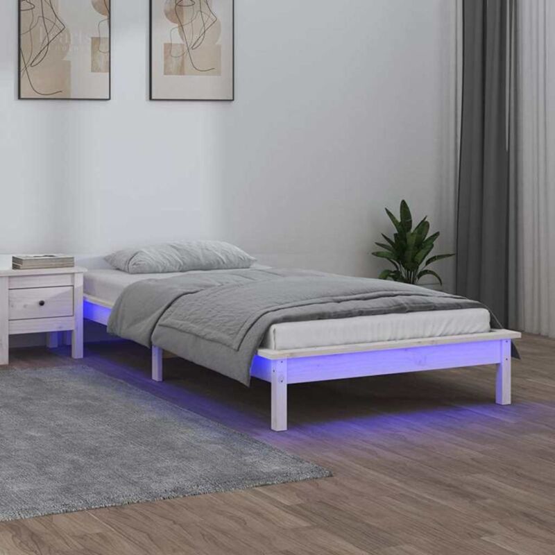 Jinlefu - led Bed Frame without Mattress White 90x190 cm Single Single Solid Wood vidaXL