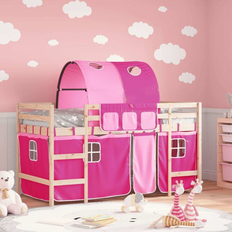 Kids' Loft Bed with Tunnel without Mattress Pink 80x200cm Vidaxl